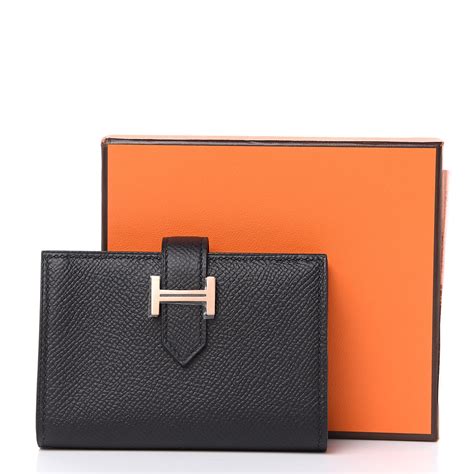 Hermès Black Epsom Mini Bearn Wallet Palladium Hardware